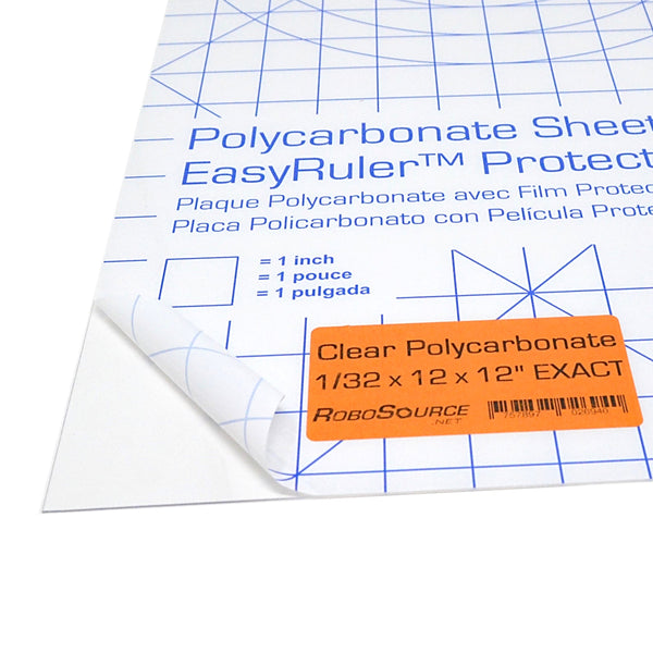 Polycarbonate Plastic Sheet 12" X 12" X 0.030" (1/32") Exact with EasyRuler Film