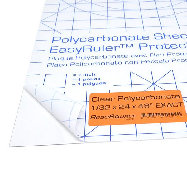 Polycarbonate Plastic Sheet 24" X 48" X 0.030" (1/32") Exact with EasyRuler Film