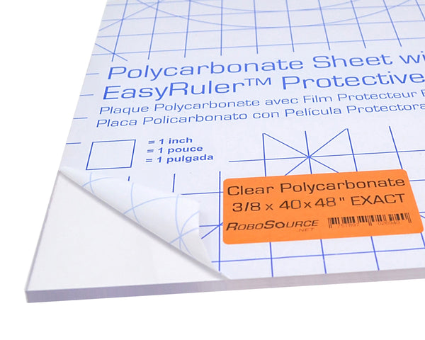 Clear Polycarbonate Sheet 40" X 48" X 0.354" (3/8"), Exact Size, EasyRuler Film